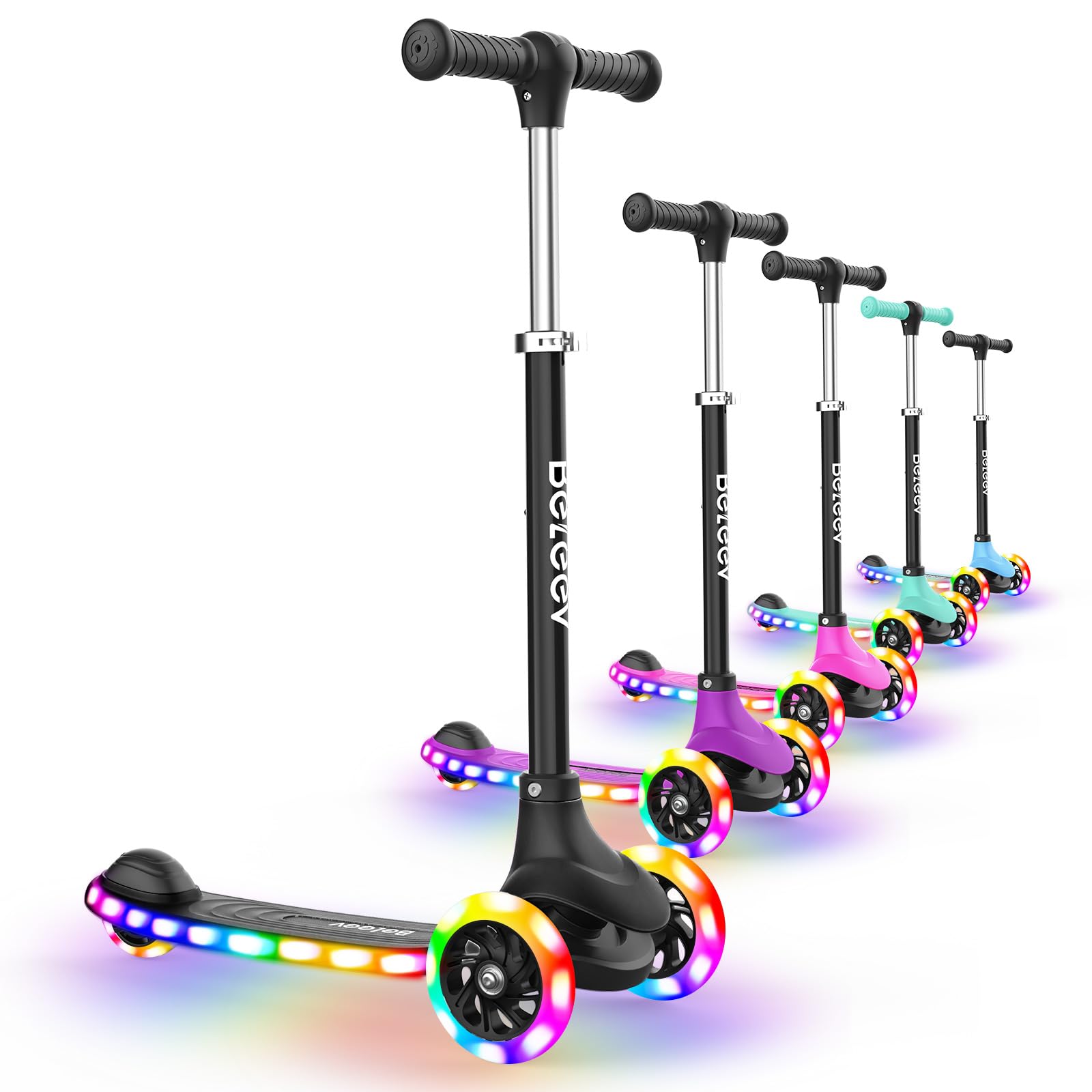 BELEEV A6 Patinete Niño 3-8 Años con LED Luces Ruedas & Deck, Patinete 3 Ruedas 4 Altura Ajustable, Cubierta Antideslizante Scooter, Patinete Ligero Marco Resistente, Patinete Niño Niña6 años