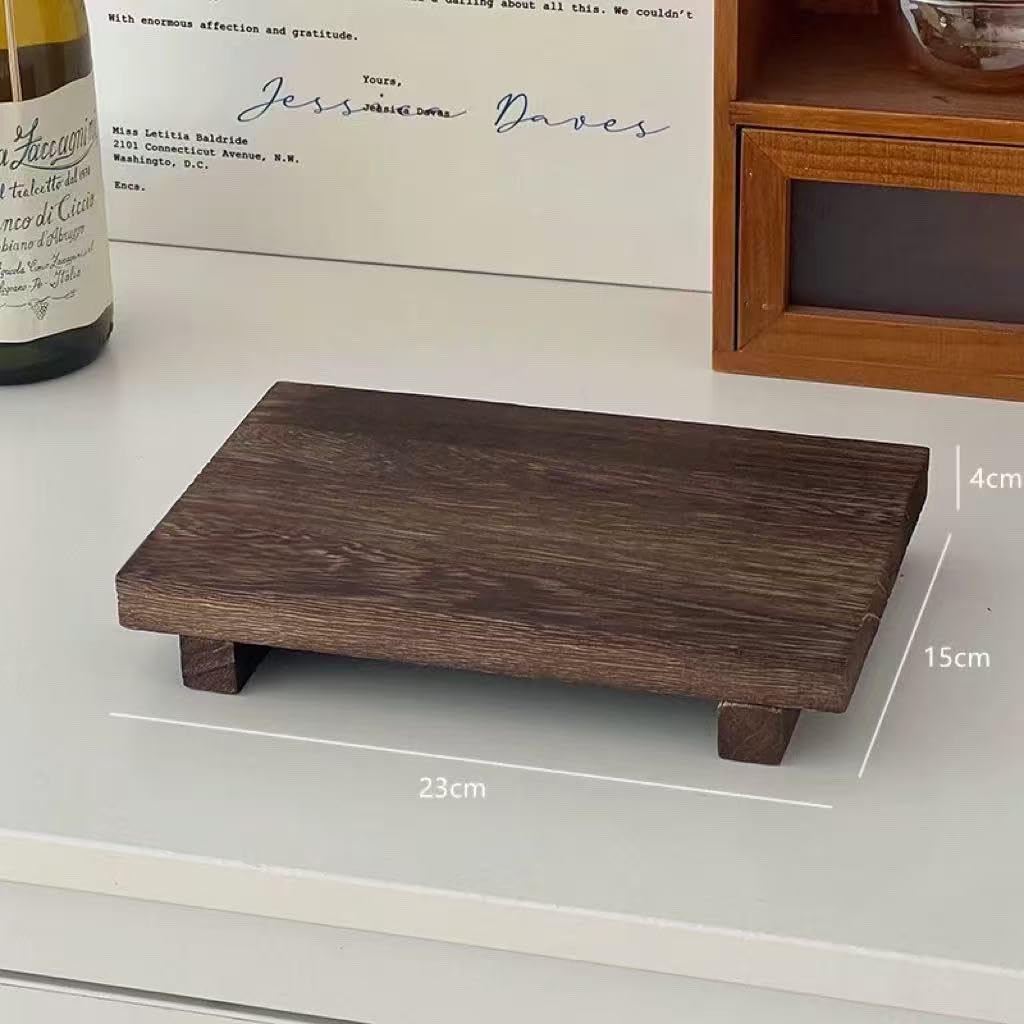 Wooden Tray, Decorative Wooden Tray, Wood Riser for Vanity, Counter, Kitchen Counter(Brown)(9.05×5.9×1.57 in) - 2