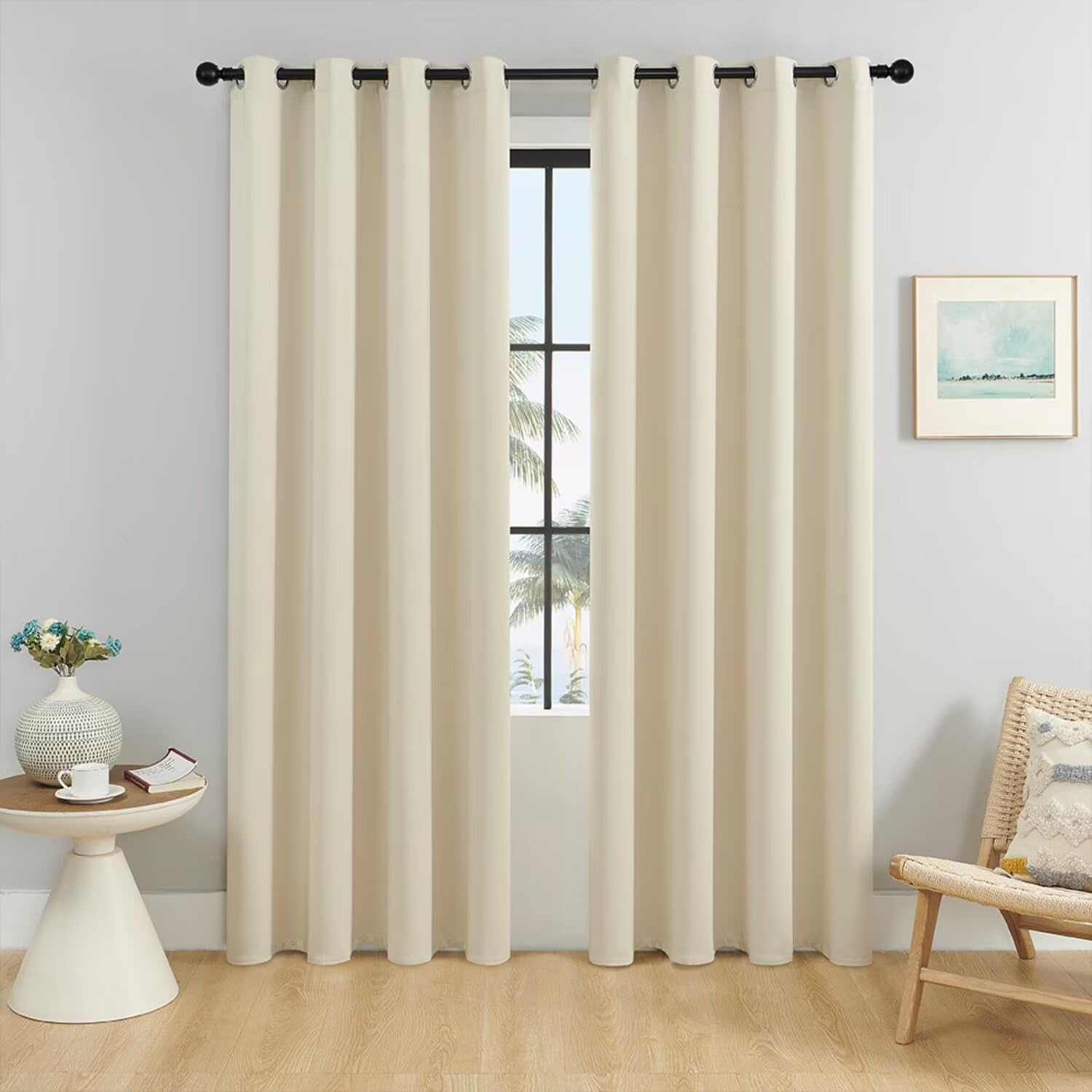 Rideau beige haut de gamme avec œillets personnalisés pour décoration de salon élégante