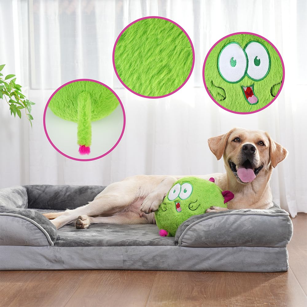 Hero Chuckles Ball Jouet en peluche pour chien – Jouet couineur pour chien – Balle durable avec couineur 3 en 1, vert monstre