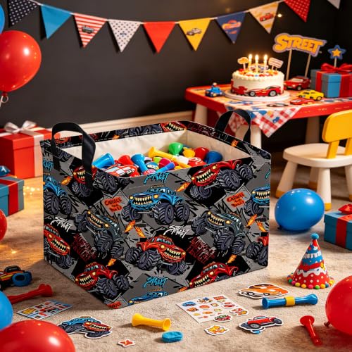 Image of Rectangular Cool Car Basket,Monster Truck Storage Box,Waterproof collapsible basket for boy,Cute Baskets with Handles for Room Decor,Gift Baskets(Car)