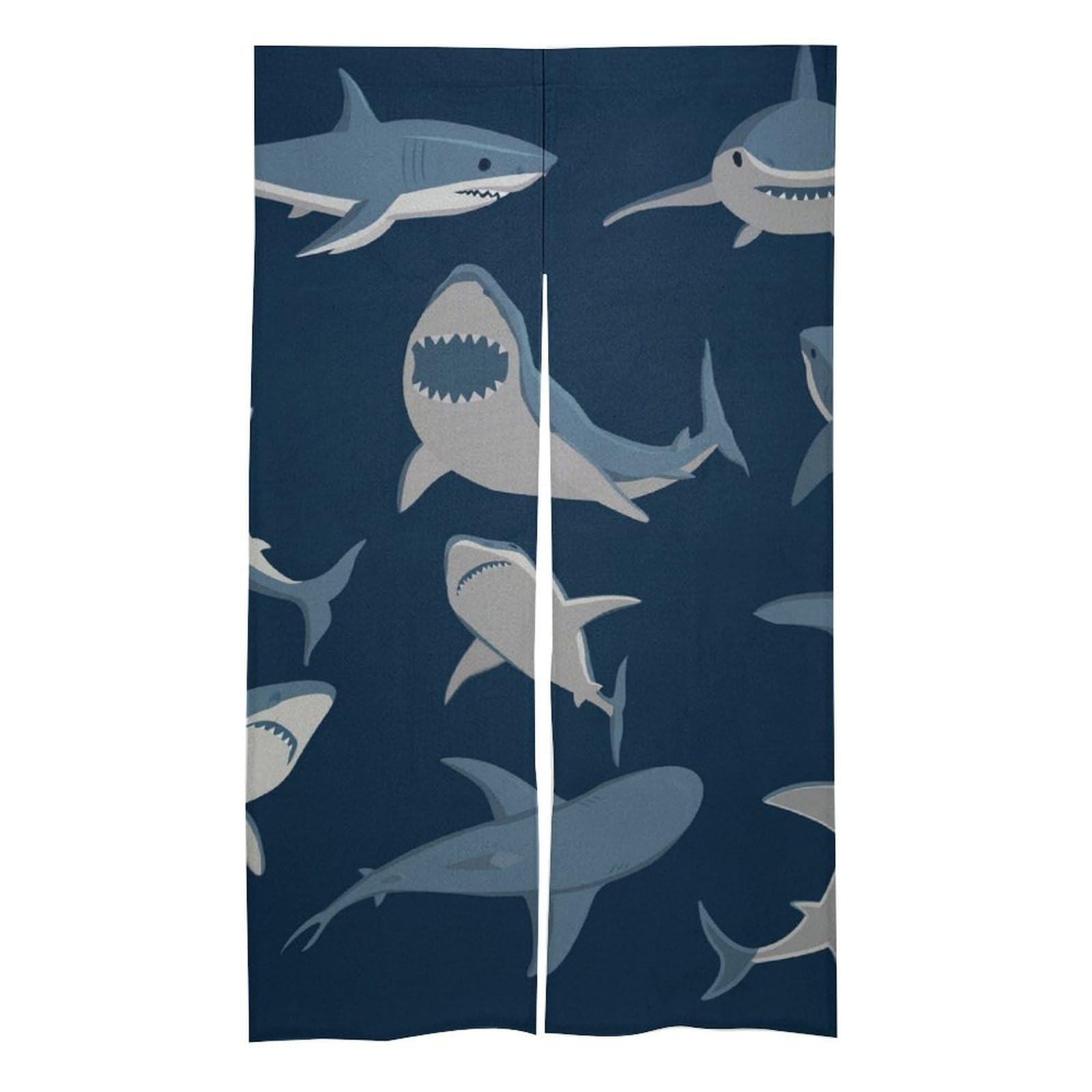 Rideau de porte fendu japonais isolant thermique Ocean Shark aspect lin