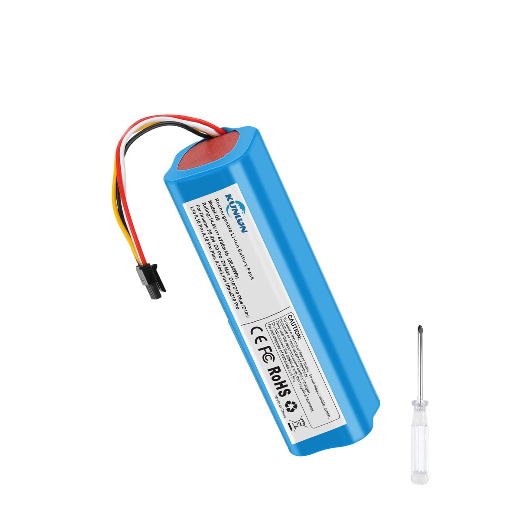 KUNLUN 14.4V 6700mah Batteria per Dreame D9 Pro/Max F9, D10 Plus/D10s/L10/L10s Ultra, per Xiaomi Mi S5/S6/S7/Q7 MaxV Ultra Pure, Roborock S50/S51/S55/S60
