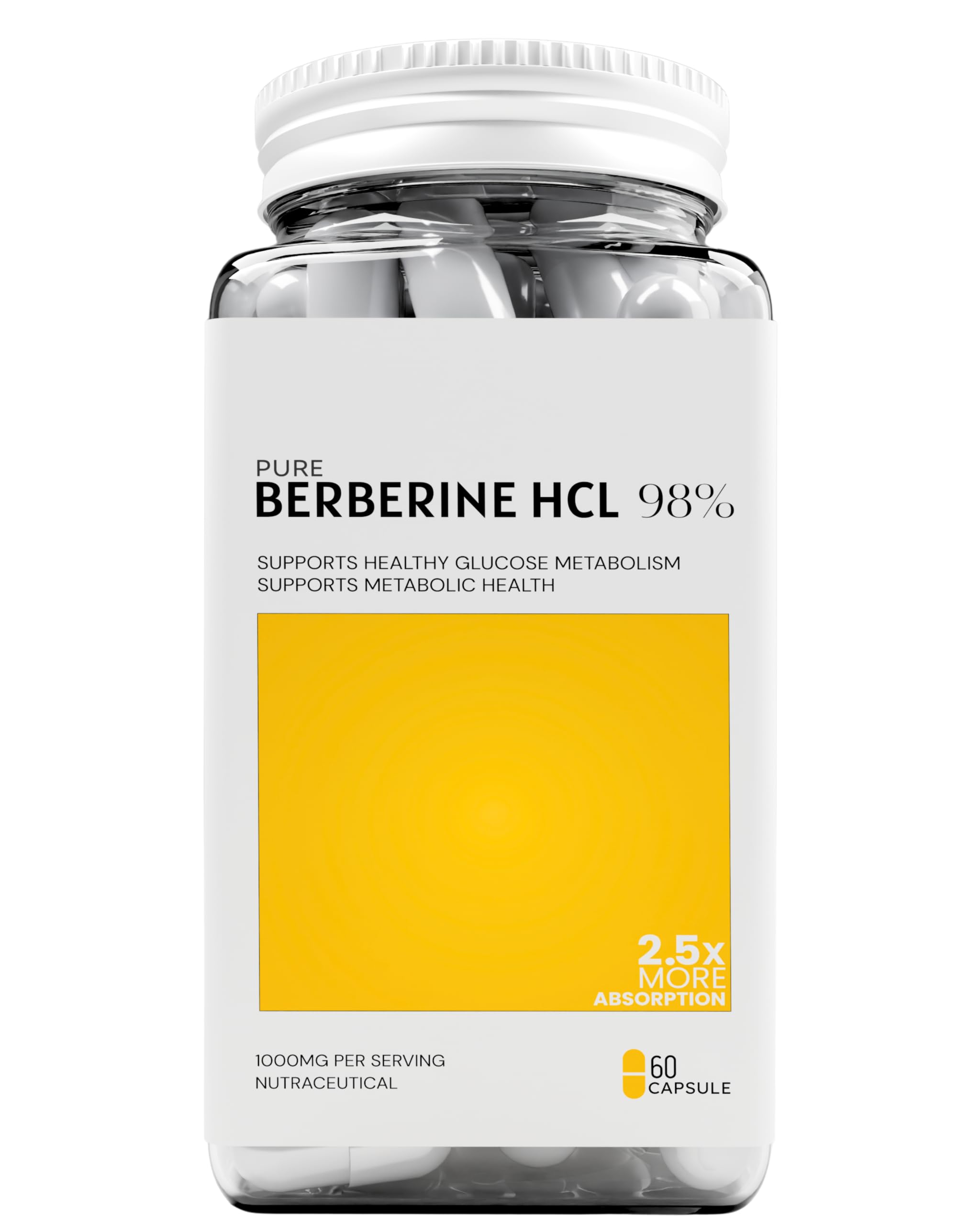 berberine hcl 98% jp | 1000mg | hplc verified | 60 caps