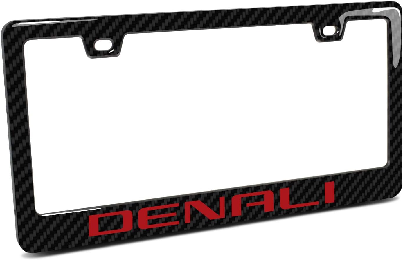 iPick Image for GMC Denali in Red in 3D on Real Carbon Fiber Finish ABS Plastic License Plate Frame is Official Licensed