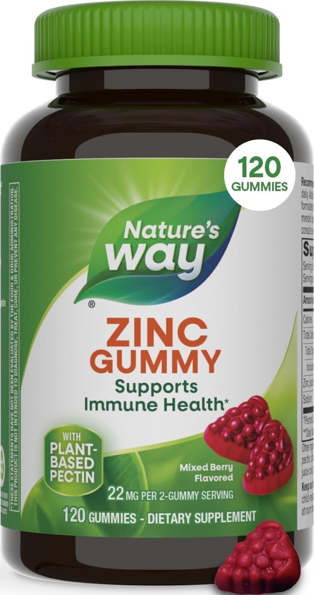 Zinc Gummies, 100% Daily Value of Zinc per Serving, 120 ct | Immune Support Gummy for Adults & Kids 9+*, Gluten Free, Plant-Based Pectin, Mixed Berry Flavored