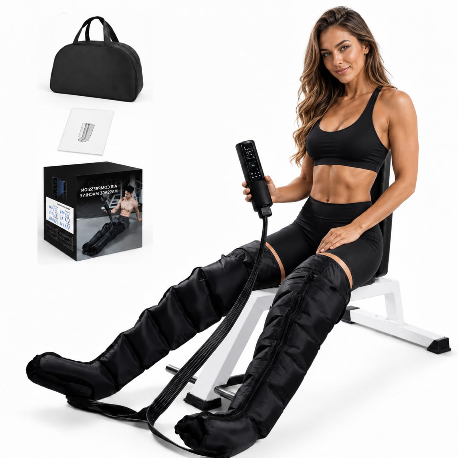Massaggiatore Drenaggio Linfatico Gambe, Pressoterapia con Stivali Compressione 6 Camere, Dispositivo Elettrico a Compressione d'Aria per Recupero e Relax