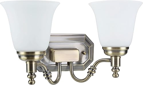 Miniatura 2 de Aspen Creative 62021-3 - Lámpara de pared de metal con dos luces, 6 pulgadas de ancho, diseño de transición en latón antiguo con pantalla de vidrio