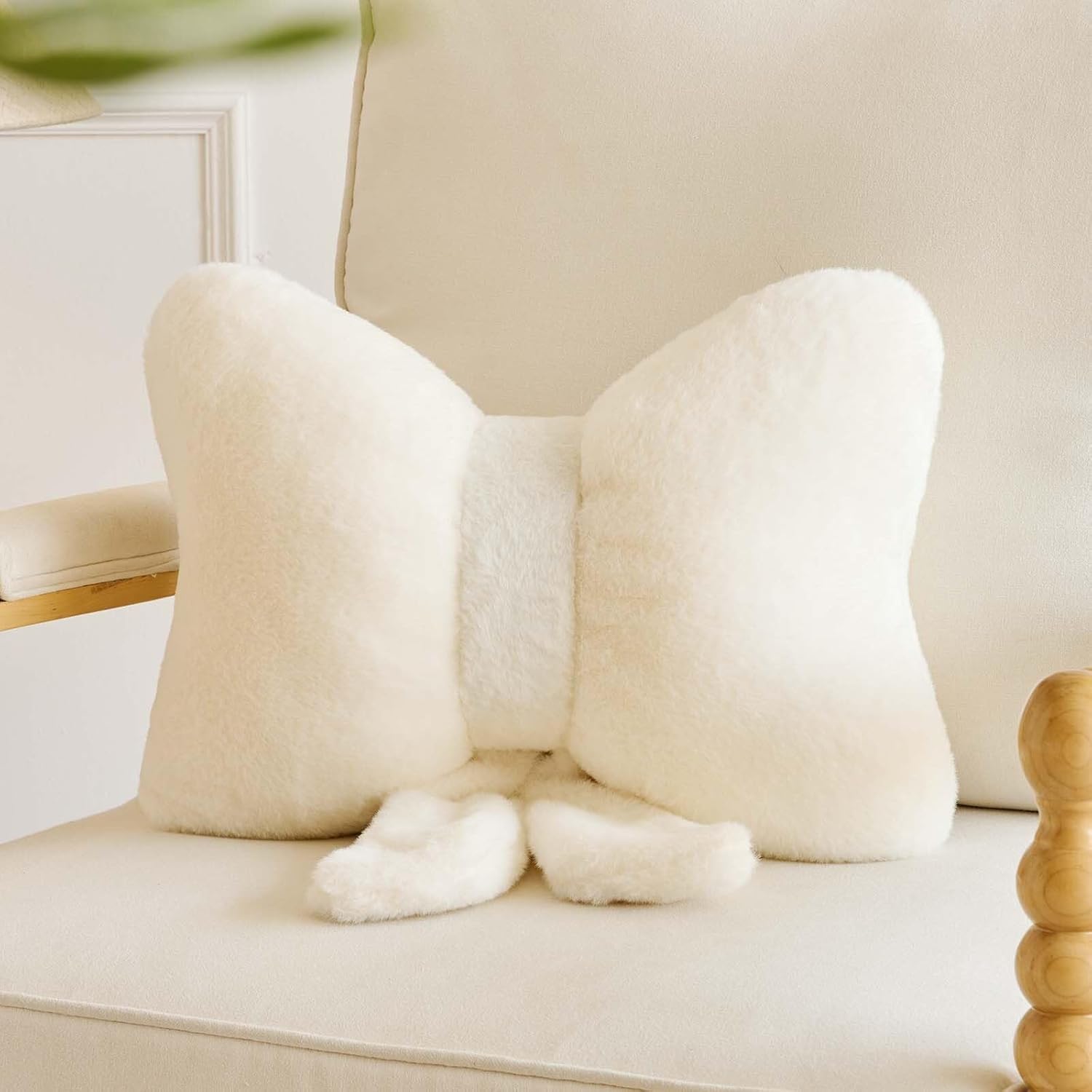 Lfsaaj Bowknot Pillow Ivroy Cute Bow Decorative Throw Pillows 16" Aesthetic Home Decor Bow Cushions Butterfly Knot Plush Pillow for Bedroom Couch