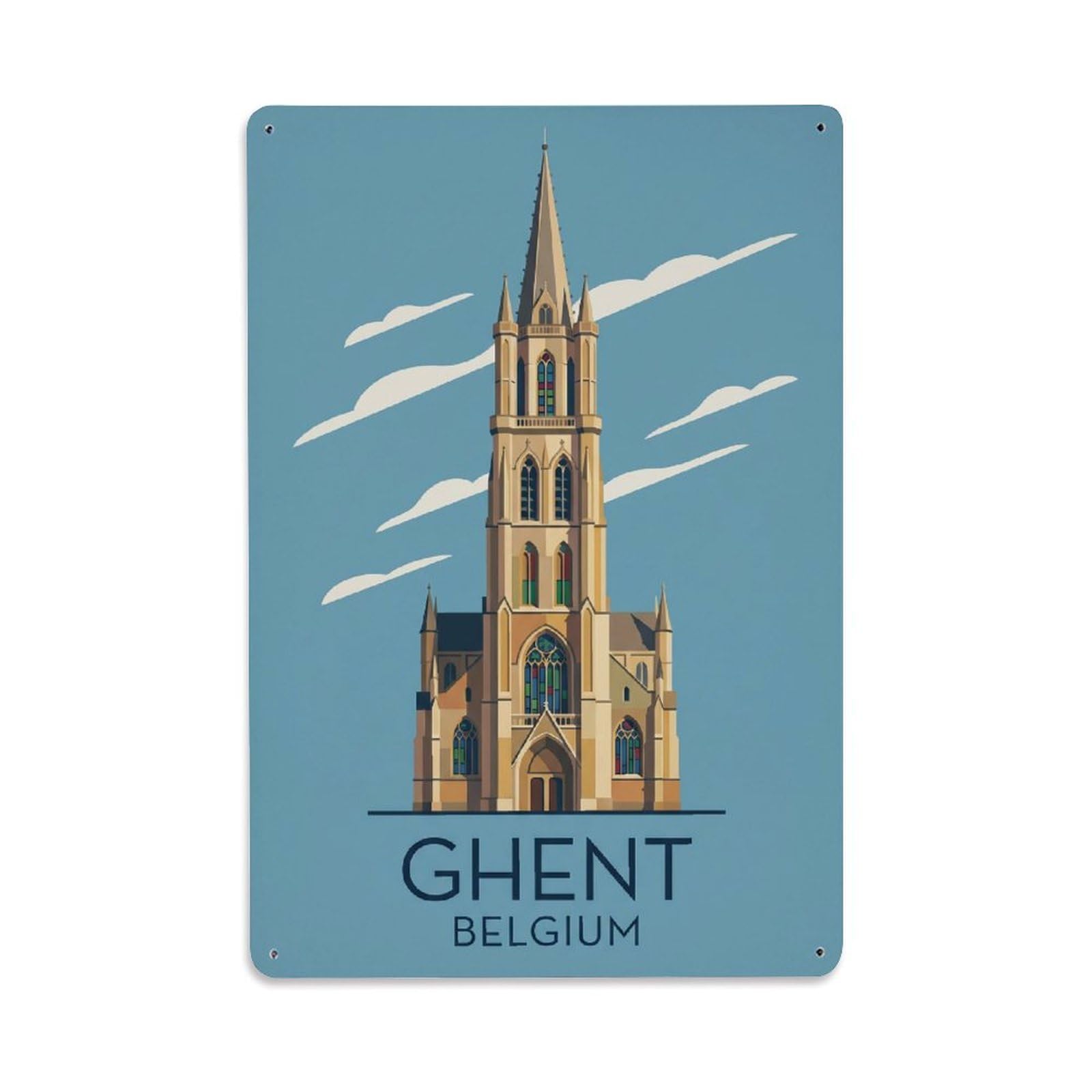 Belgium Ghent Vintage Metal Tin Sign Plaque Wall Decor for Cafe, Club Bar, Office, Garden Metal Poster 8x12Inch