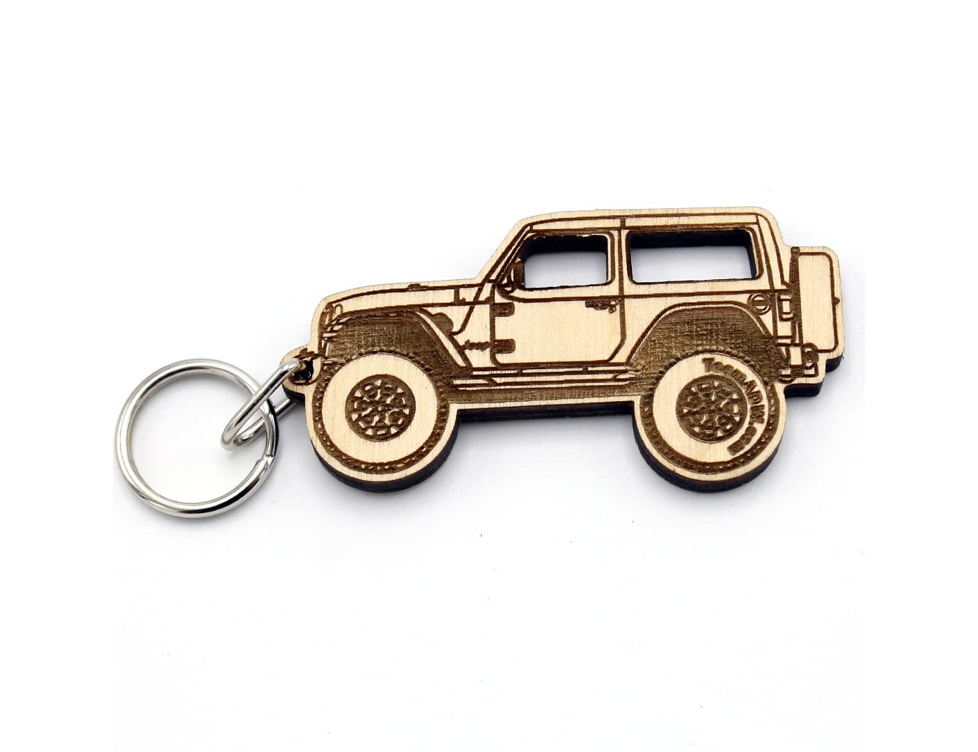 Wrangler JK (2 Door) Wooden Key Ring Keychain, Car Keyring - Made in the USA, Wood, Medium