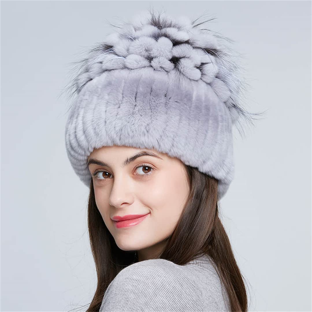 Sombreros de Piel de Mujer para Invierno Gorro de Piel de Conejo Natural Moda Femenina Gorros Gruesos y cálidos Gorros 105 52-58 Cm