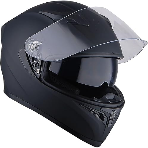 Miniatura 3 de 1Storm - Casco integral para motocicleta, de calle, con doble viseraparasol, mecánico, con luz led trasera, negro mate