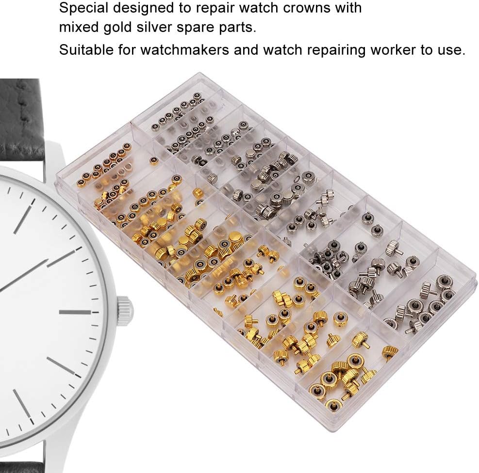 Watch Link Removal Tool Kit,Watch Repair Tools, Watch Crown Spare Parts, Water Proof Assorted Watch Crown Parts Replacement Accessories Watch Repairing Tool Kit Watch Crown Spare Parts Silver Bronze