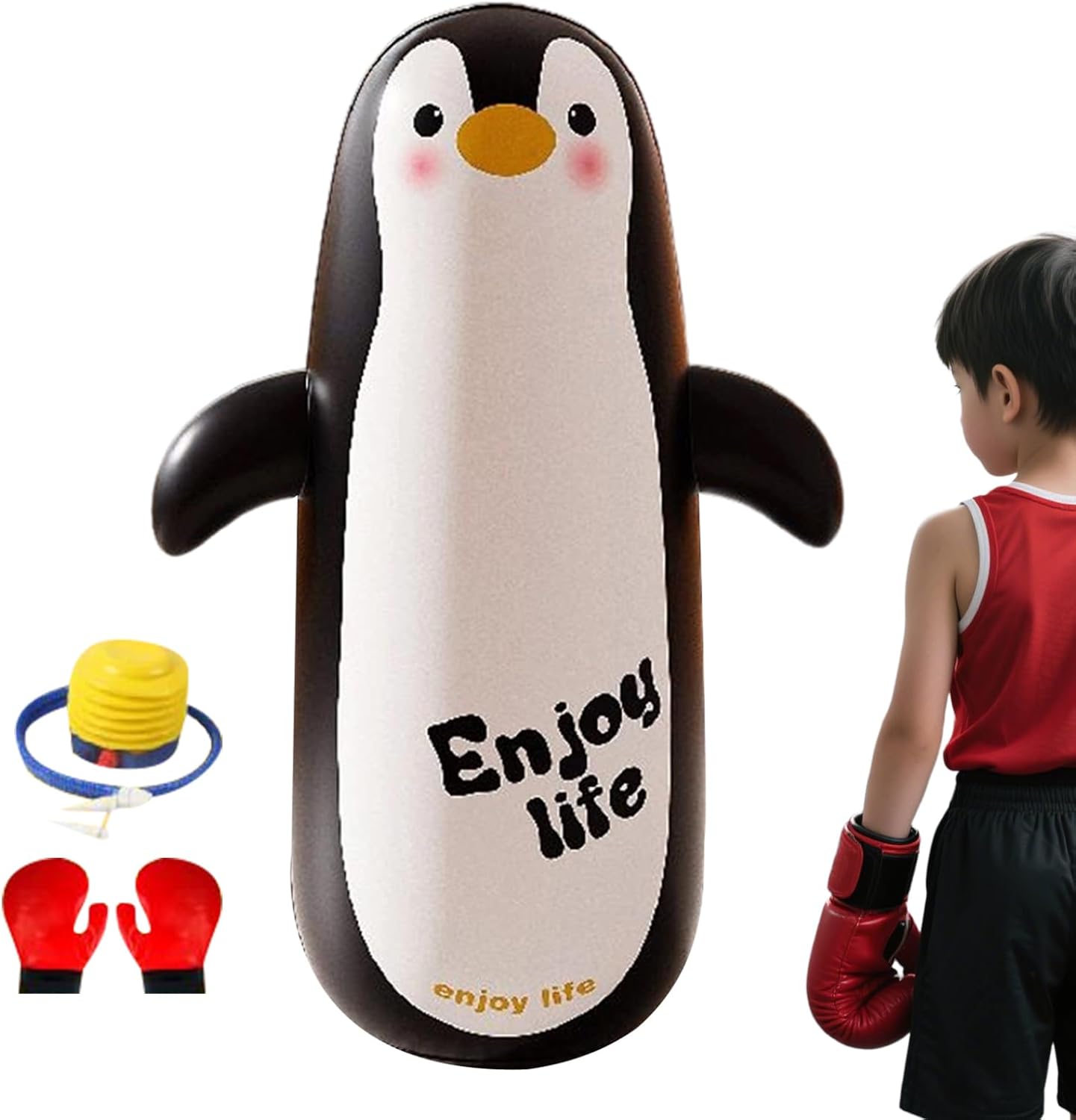 Kids Inflatable Punching Bag 120cm, Cute Cartoon Blow Up Punching Bag with 1 Pair Boxing Gloves and Air Pump, Stress Relief Boxing Toy for Children Boys Teens Girls