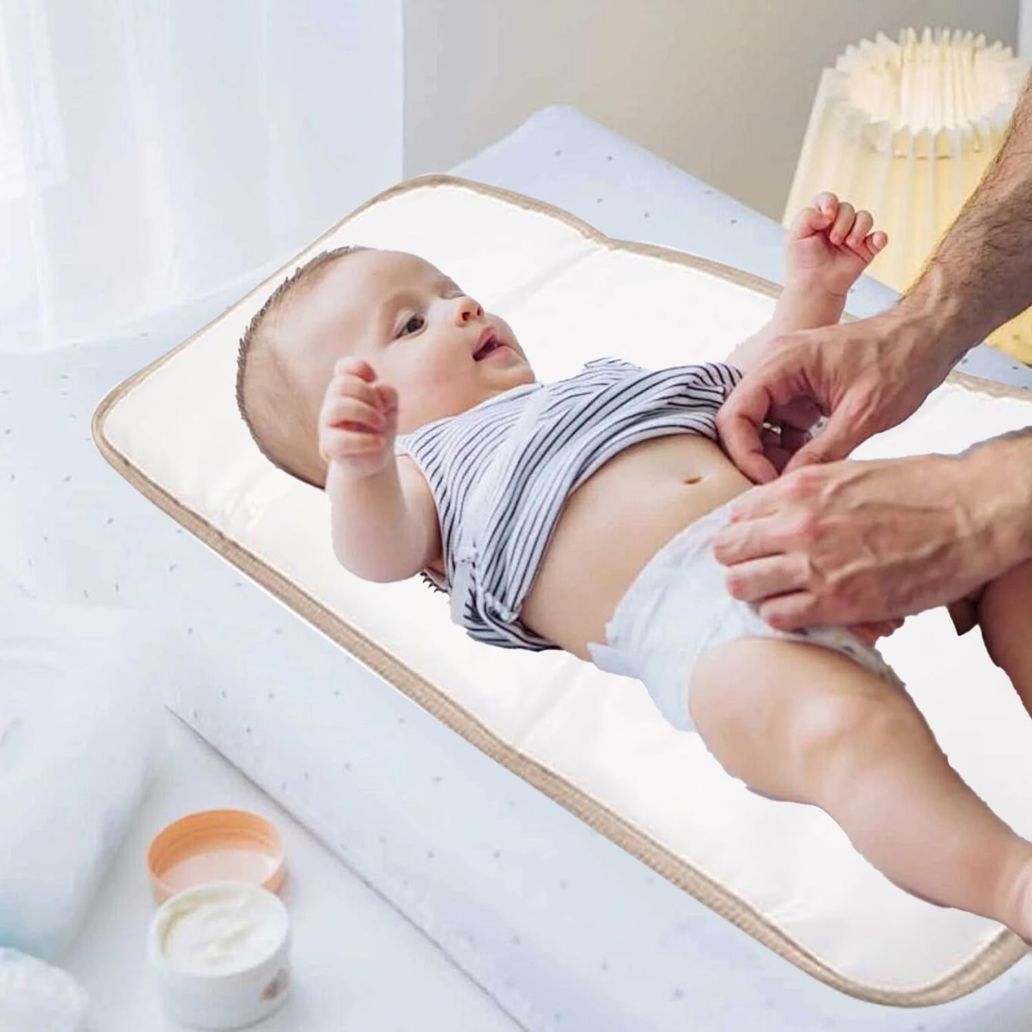 Portable Baby Changing Mat - Waterproof, Foldable, and Machine Washable for Easy Travel and Home Use (Ivory) - Image 4