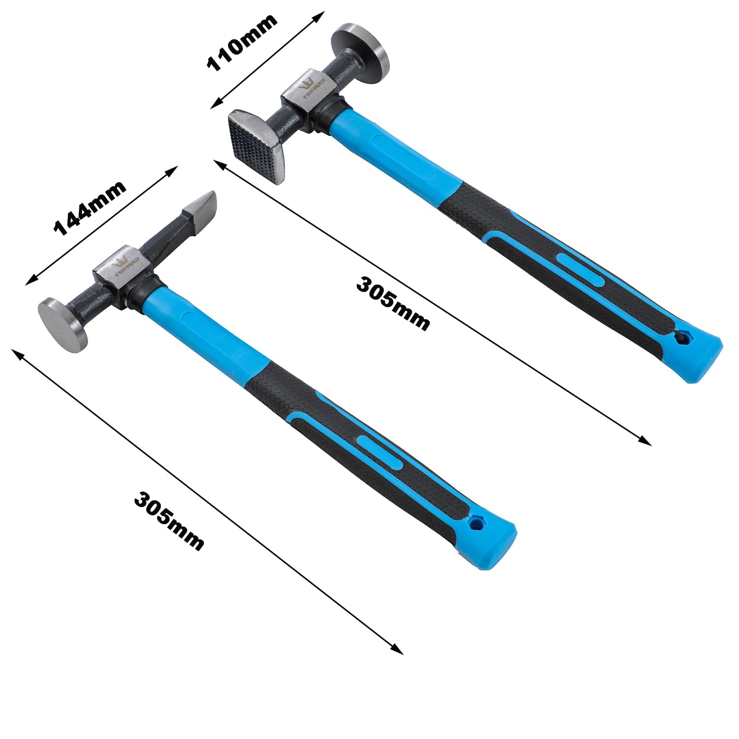 TOPWAY 6-Piece Professional Car Body Panel Dent Repair Tool Set, Fiberglass Handle Beating Hammer, Dollies - Image 4