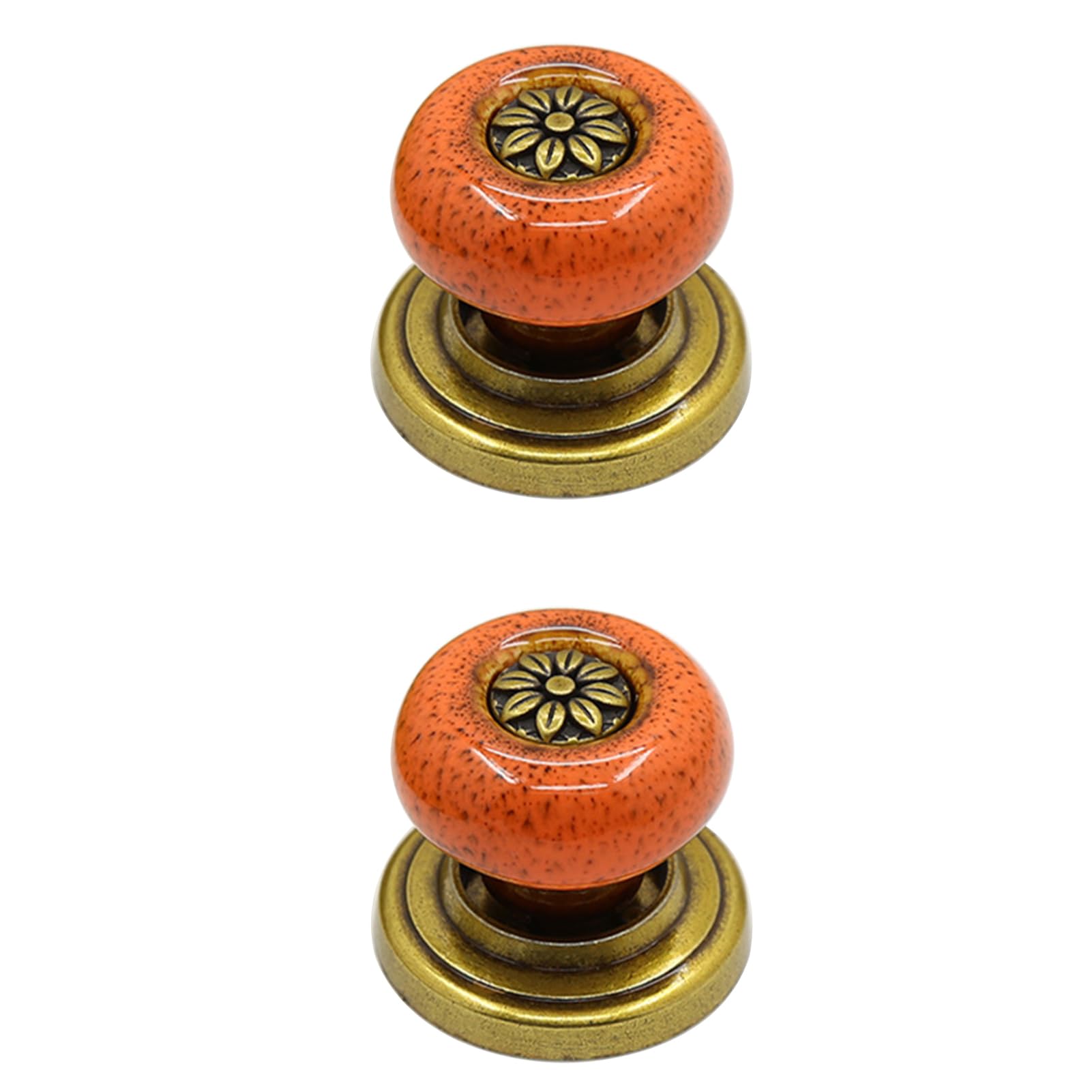 2 Pack Antique Cabinet Knobs Vintage Ceramic Drawer Pulls Furniture Door Knobs Round Single Hole Cupboard Knobs with Screws Wardrobe Handles for Dresser Cabinet,Decorative (A,Orange)