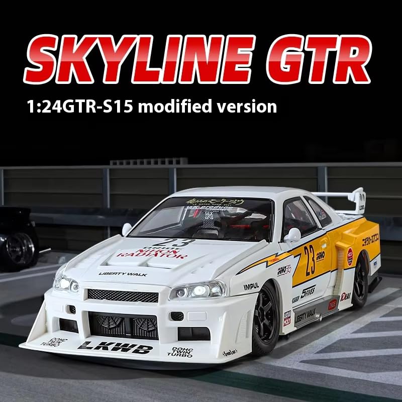 Image of Alokik Enterprise Compatible for 1:24 Skyline GTR S15 Modifiers Toy Car Model, Diecast Collectible Pull Back Model Car with Sound and Light, Toy Gift Vehicles for Adults Kids Boys Girls【White】