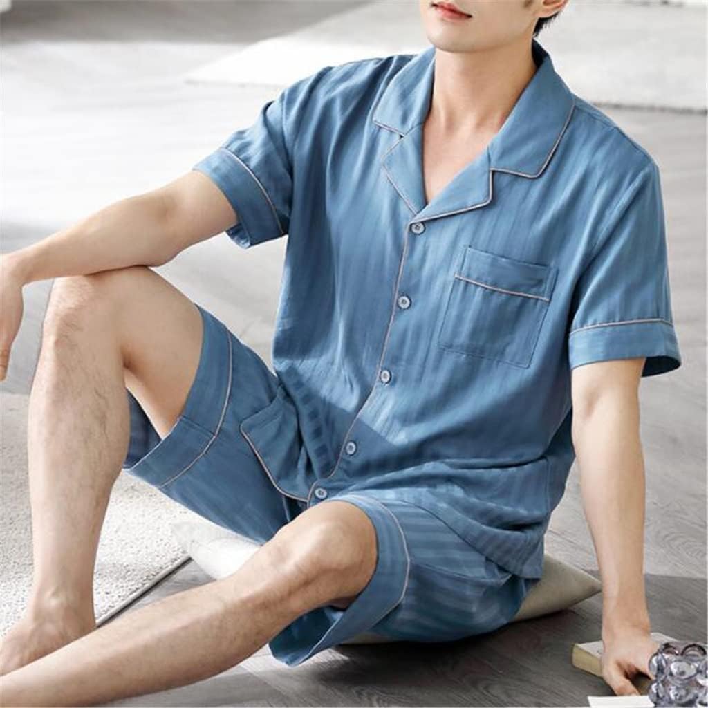 Woven Cotton Gauze Pajamas Men's Home Wear Short-sleeved Shorts