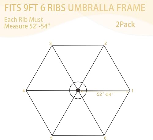 Miniatura 2 de Sombrilla de patio de 9 pies de repuesto para 6 varillas (2 unidadespaquete)