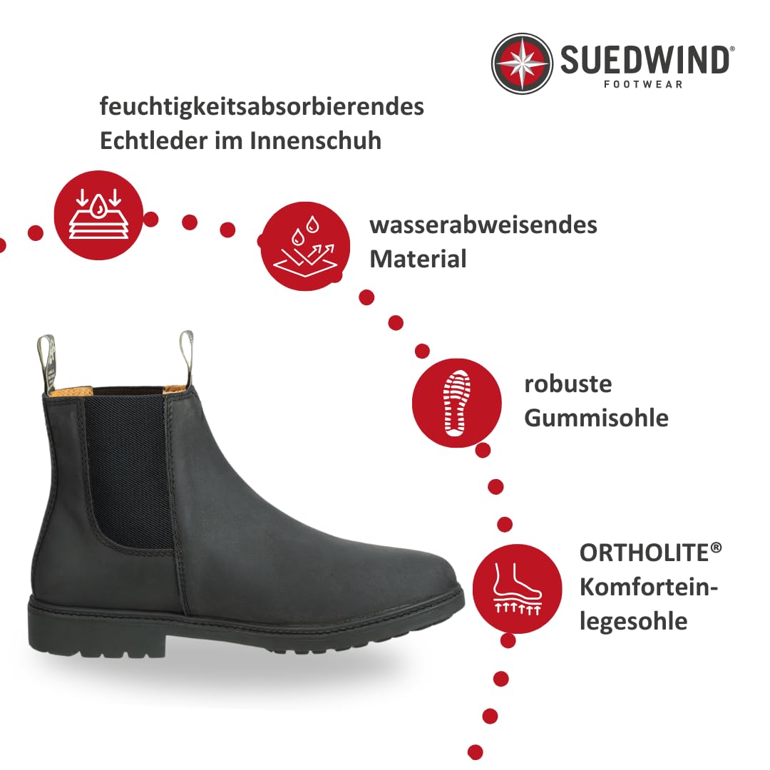SUEDWIND FOOTWEAR Reitstiefeletten für Damen NEW WORK ECO – Chelsea Boots aus Leder – Reit- & Freizeit-Stiefelette m. Ortholite-Innensohle, TRX-Sohle & Micro-Dry-Futter – 2 Farben – Gr.35-46