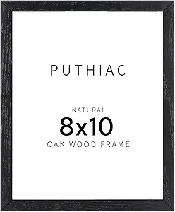 puthiac 8x10 Black Oak Wood Picture Frame - 8"x10" Photo Frame, 8x10 Picture Frame Wood, Natural Solid Wooden Picture Frames for Wall Art Photo and Prints (1 Pack, Black)