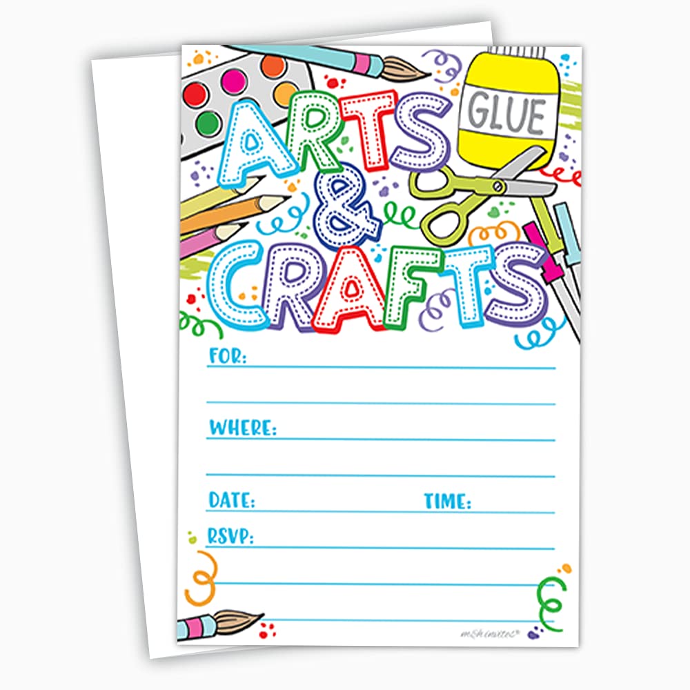 Arts & Crafts Invitations - Art Birthday Party - 4x6 Invites (20 Count) With Envelopes - Craft Party, Art Party or Paining Party Invitations
