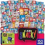 I AM Snacky - Snack Box Variety Pack Care Package + Greeting Card - SNACKY'S CELEBRATION CRATE (150 Count) Ramadan Gifts Birthday Sweet Treats Gift Basket, Candies Chips