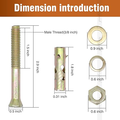 Miniatura 8 de Anclaje antideslizante de acero al carbono de 38 x 3 pulgadas, anclajes de expansión antideslizantes chapados en zinc para muebles de pared con base