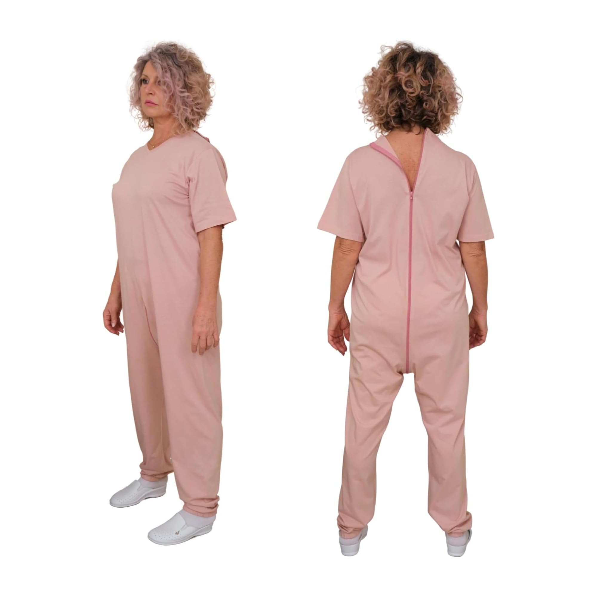 FERRUCCI COMFORT Pigiama Sanitario Donna Rosa Femminile con Zip sul Dorso - 9078 MC PL - Manica Corta e Pantalone Lungo, 100% Cotone