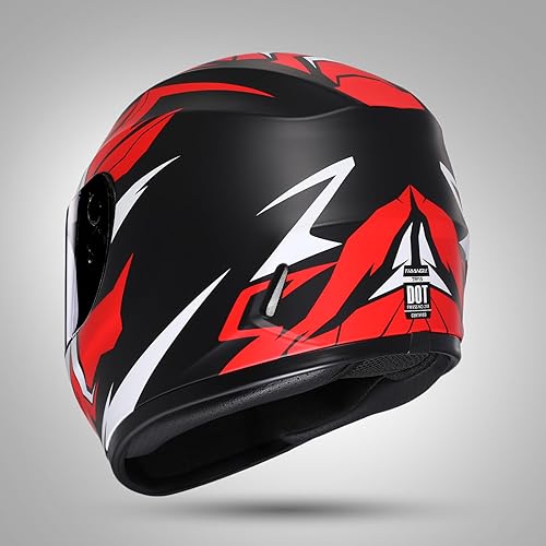 Miniatura 3 de TRIANGLE Casco de motocicleta de cara completa, casco de bicicleta de calle para hombres con visera extra transparente, aprobado por DOT (M, rojo