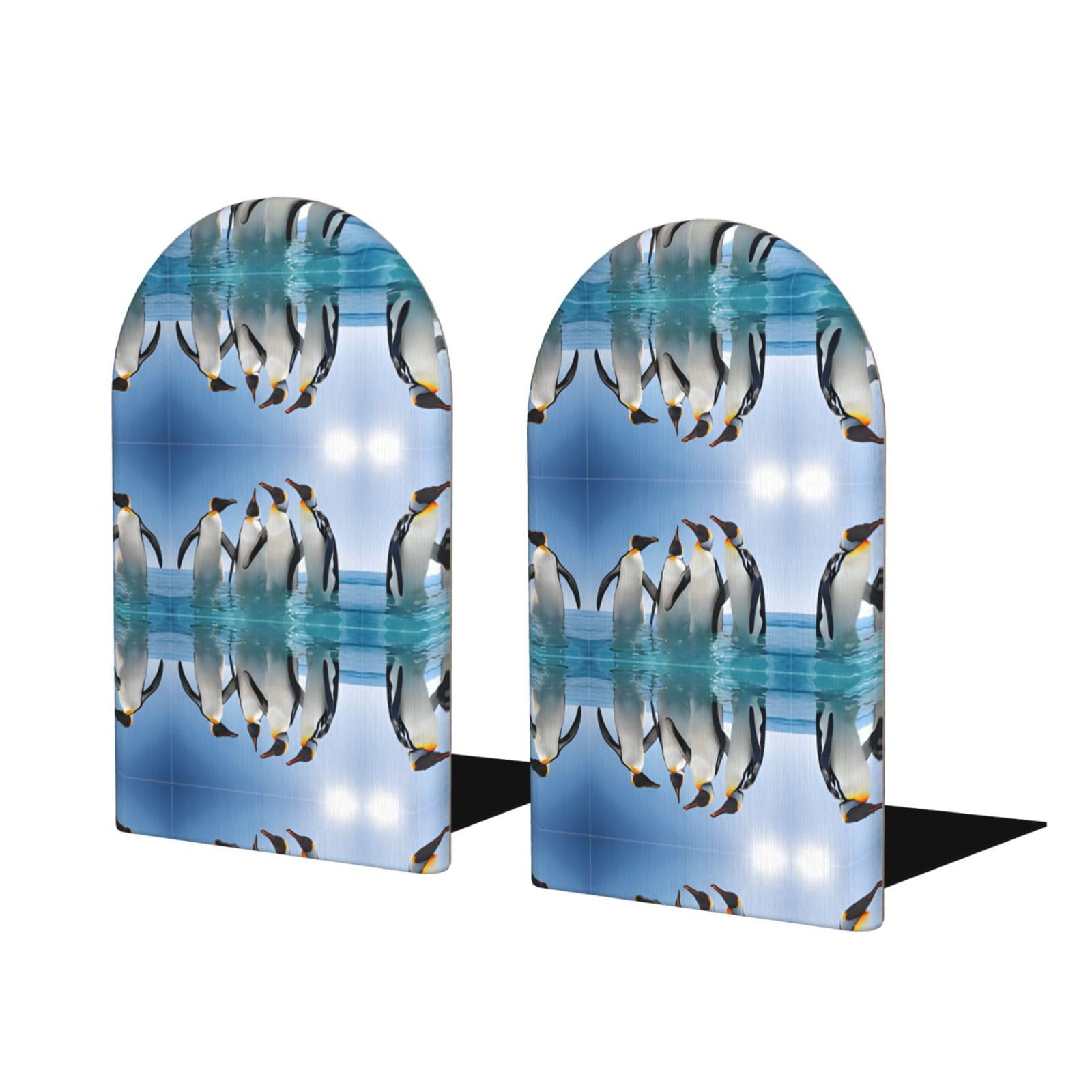 Happy Penguin Stylish Bookends with Full-Print Design Durable Wooden and Metal Bookend Set for Home, Office