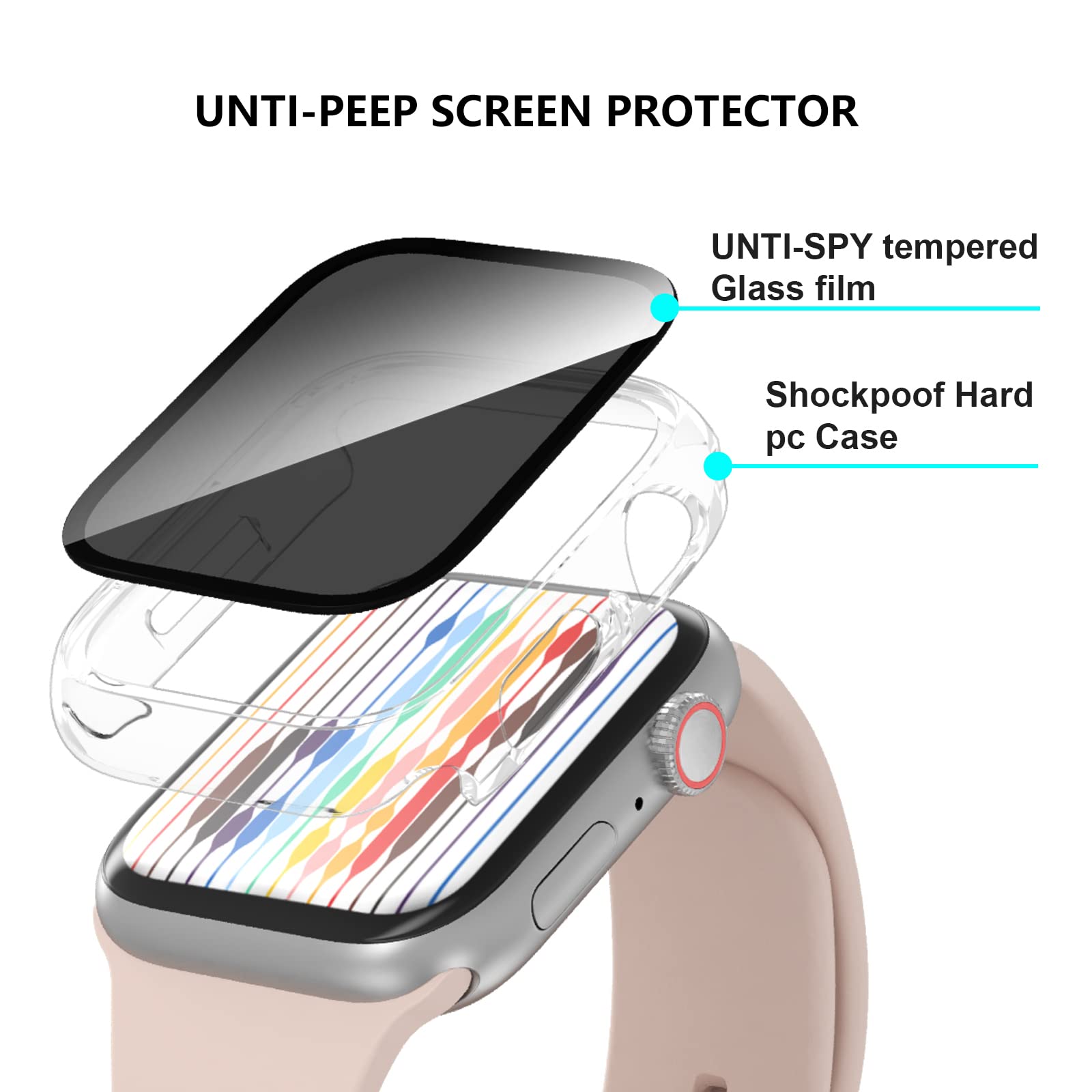 Etui ochronne na ekran do Apple Watch SE 2022 Series 6, 5, 4 SE, 44 mm, Unti-SPy, szklana osłona, twarda osłona z PC, osłona do iWatch Se 6, 5, 4, 44 mm, akcesoria, przezroczyste/przezroczyste