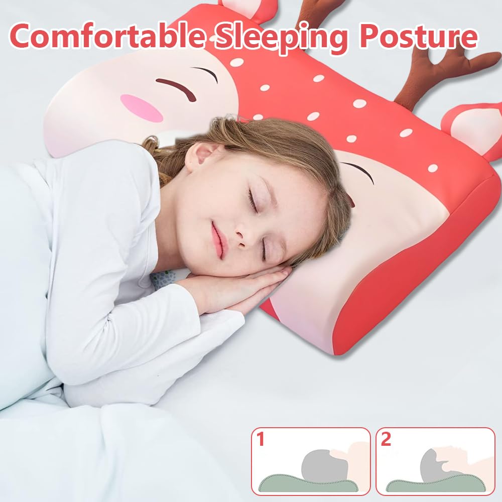 Almohada para Niños, 46 x 26cm Almohada para Bebe con Funda de Almohada, Suave y Transpirable para un Sueño Seguro, Espuma Viscoelástica, para Niños Mayores de 2 Años (Ciervo)