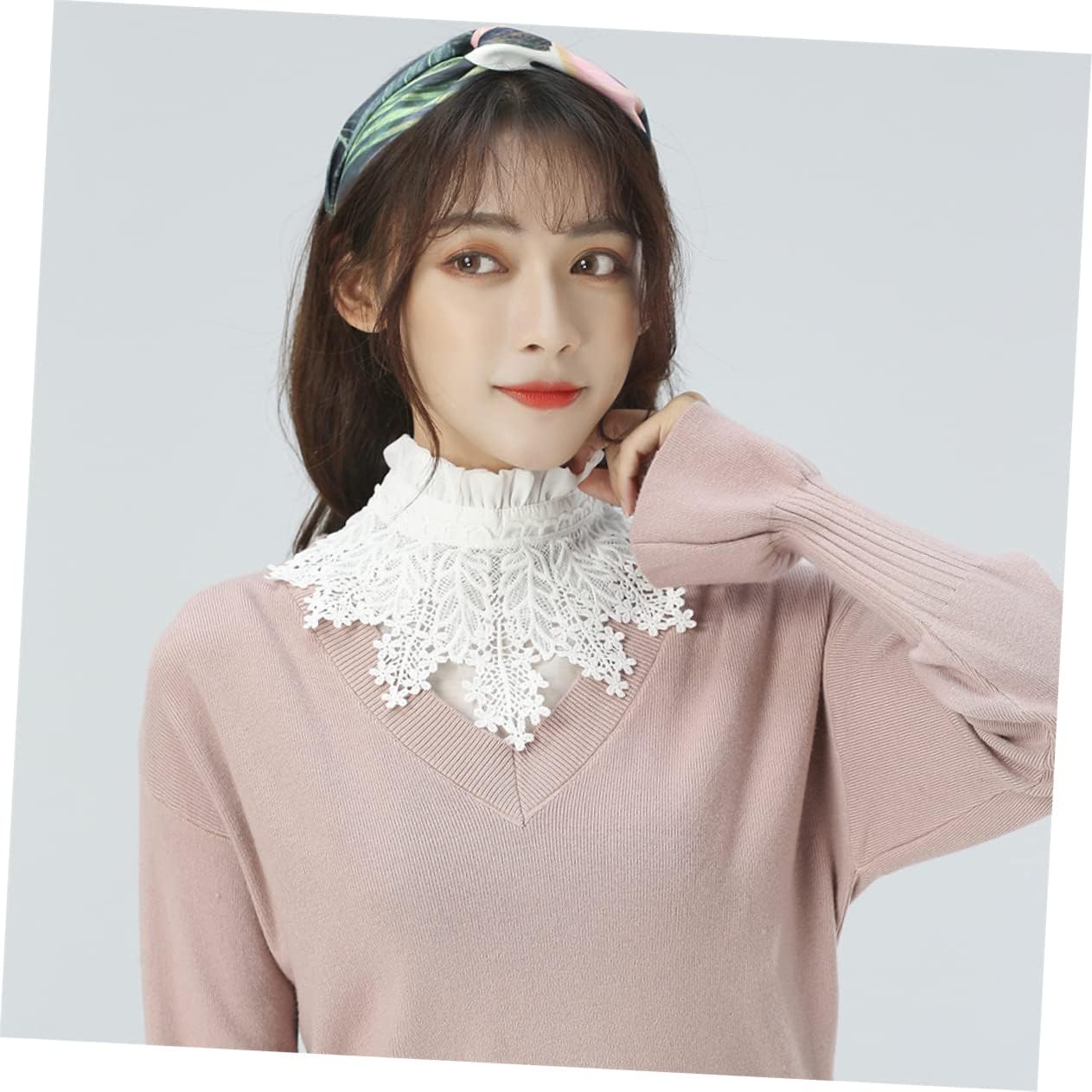 COLLBATH Women Faux Collar Organza White Adjustable Elastic Accessory