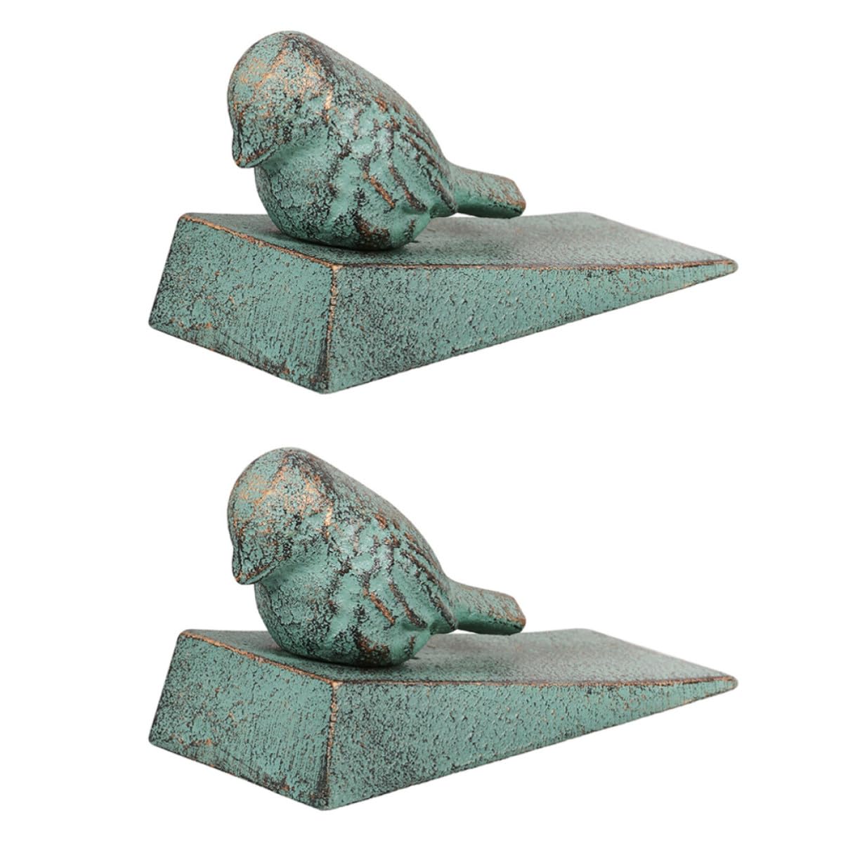 2 Pezzi Fermaporta Animale in Ghisa Verde Stile Vintage Rustico