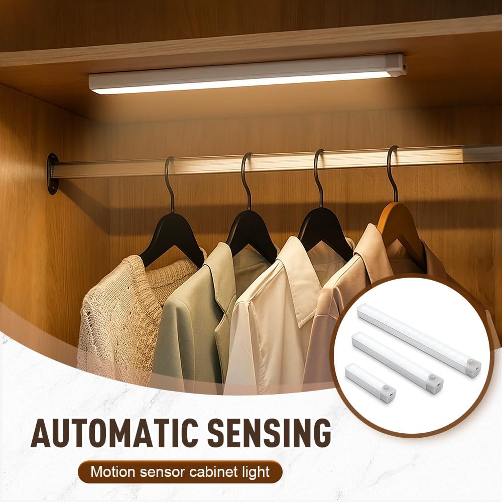 Punch-Free Smart Sensor Magnetic Rechargeable LED Lights, 2026 Upgraded Lntelligent Motion Sensor Light Strip, 3 Colors-Dimmable, Under Cabinet Lighting Wireless (4, Warm Light, 30cm/11.8in)
