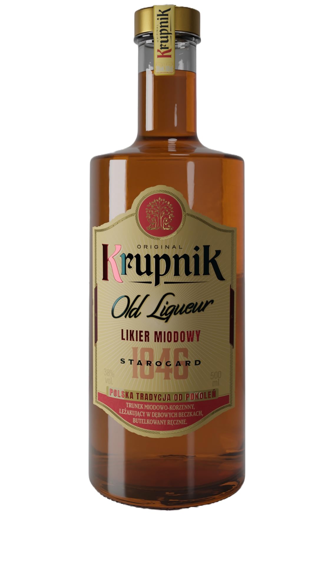 Krupnik Old Liqueur - Smooth and Warming Polish Honey Liqueur, Crafted from Natural Wild Bee's Honey and Exotic Spices, Perfect for Sipping,Cocktails, and Hot Beverages, 50cl 38% ABV