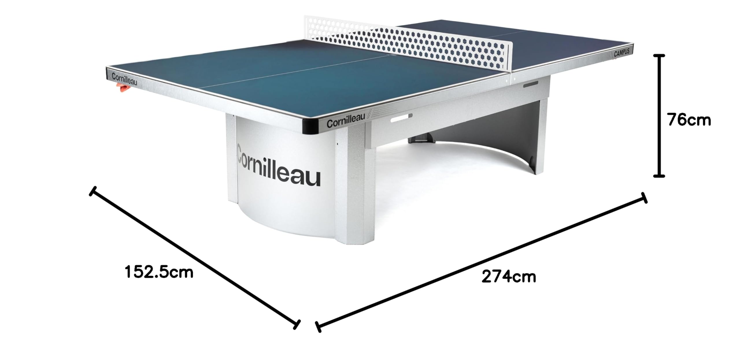 Cornilleau - Table de ping-Pong d'extérieur 510 Campus Fixe pour collectivités et Scolaires (Camping, Parcs, etc) - Rebond compétition (Bleu ou Gris 7mm) - Agrément FFTT Loisir et Scolaire (Bleu)