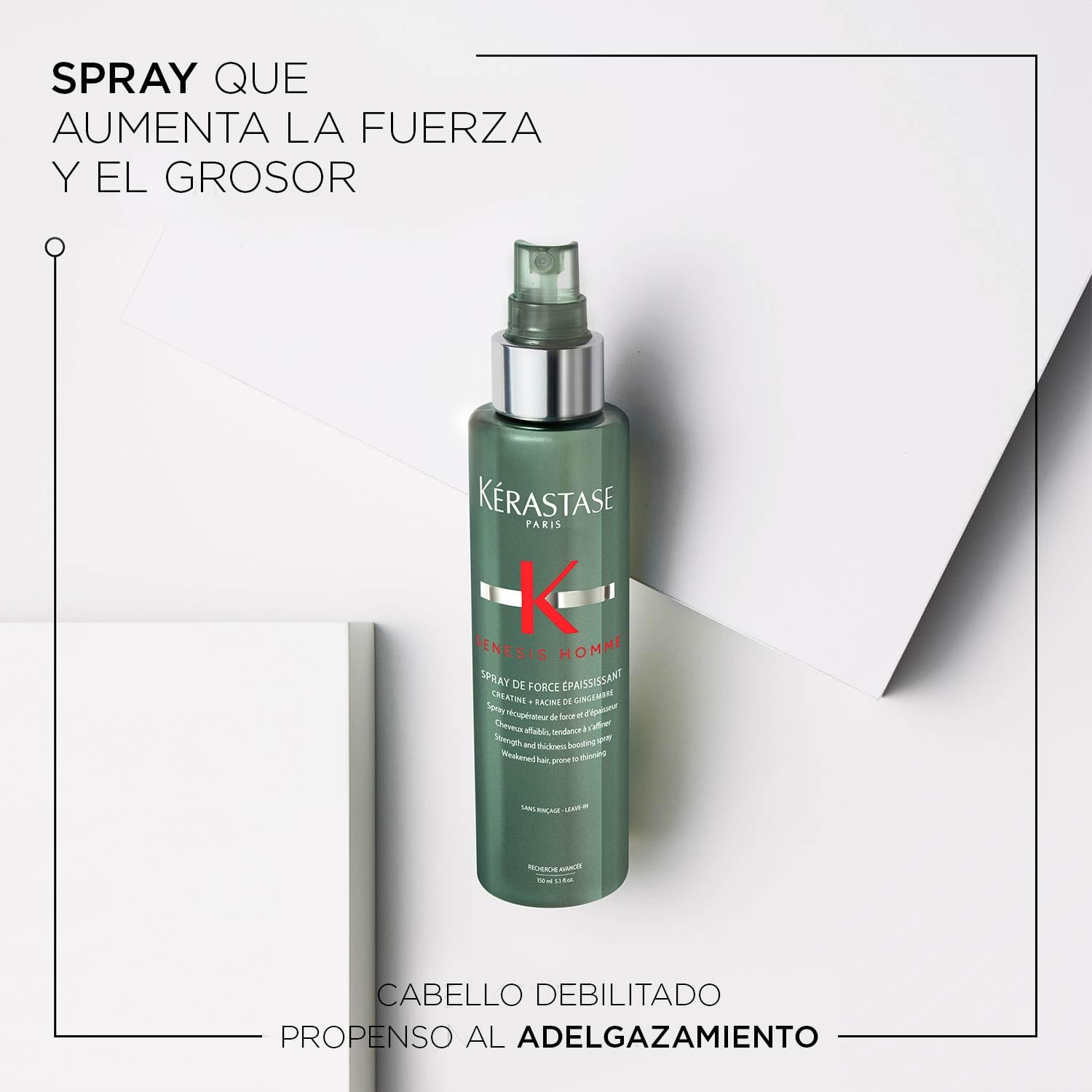 KERASTASE Genesis Homme - Spray Coiffant de Force Épaississant - +25 % de Masse Capillaire pour 24h* - Fini Mat - Créatine + Racine de Gingembre - Cheveux Fins, Affaiblis