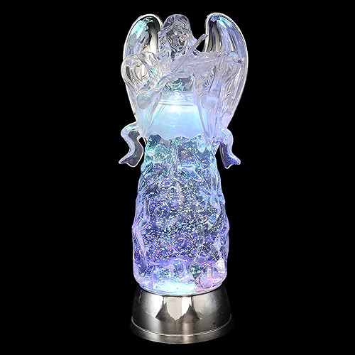 Miniatura 8 de Eldnacele Ángel de globo de nieve con trompeta estatua de ángel de cristal con remolino iluminado timbre funciona con pilas multicolor que cambia de
