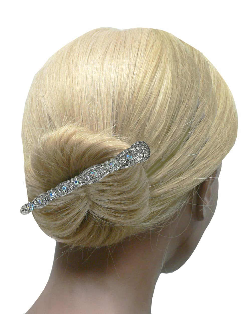 Set of 2 JCGY Alligator Hair Clips Designed with U Underclip for Thinner Hair Bridal Duckbill Beakclips Firm Grip NM86110-3-2blueCrystalU