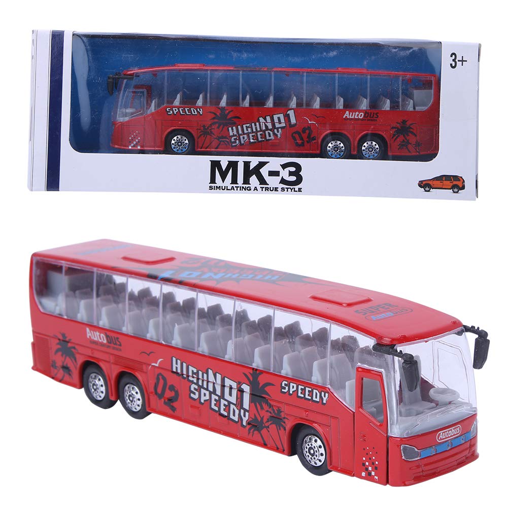 1:50 Simulation Pull-Back Alloy Bus Toy, Simulated Die-Cast Alloy Bus Vehicles Model Toy with Light Music for Children Kids Boys Girls(Red)