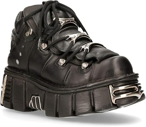 New Rock 106 S1 - Botines de moda para hombre, estilo gótico, punk, color negro metálico, Negro -
