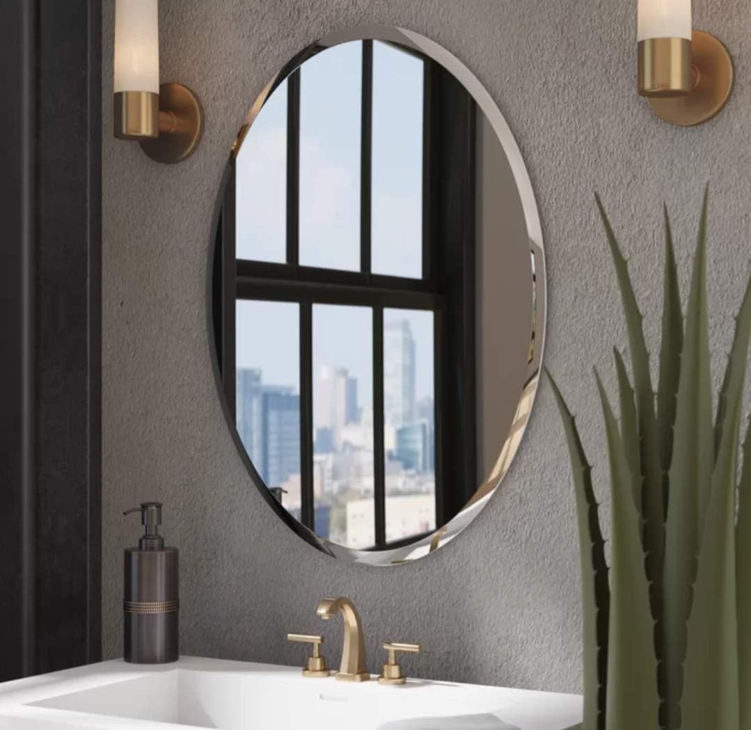 Decorative Frameless Oval Wall Mirror (18 X 24 Inches, Silver) Unframed