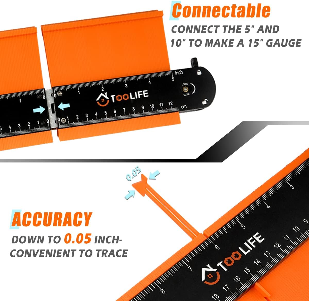 TOOLIFE Connectable Contour Gauge with Lock, Stocking Stuffers，Gifts for Men Him Husband Dad,Woodworking Tools for Flooring， Cool New Measuring Tool for odd Shape, Christmas Gifts Anniversary Birthday
