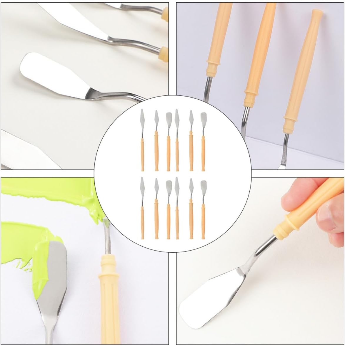 Cabilock 12pcs Oil Painting Scrapers and Flat-end Pointy-end Palette Knives Set for Artists, Gouache and Acrylic Painting Tools, Suitable for Mixing and Texture Art Supplies