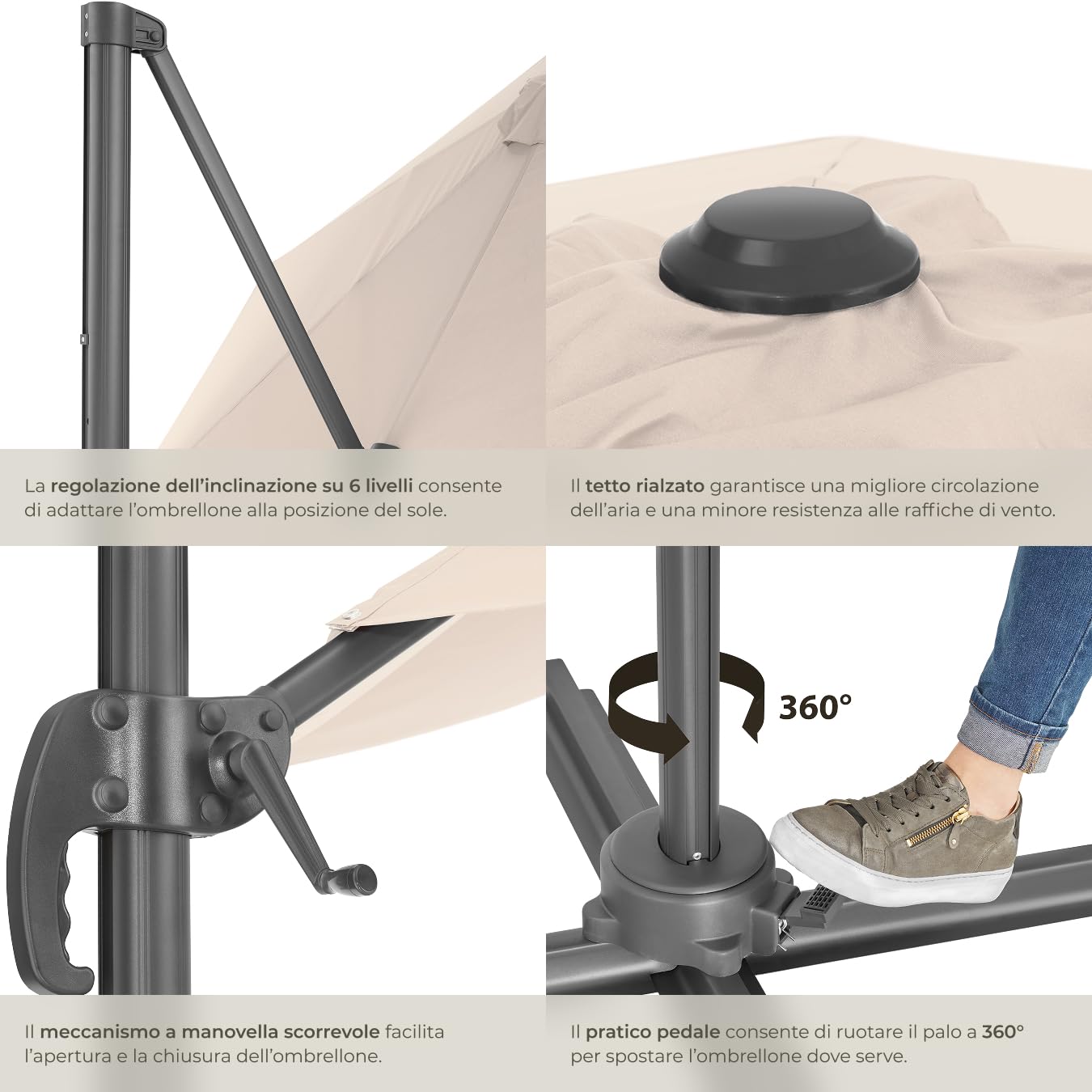 tectake® Ombrellone da Giardino con Palo Laterale in Alluminio, Ombrellone da Esterno Girevole, 6 Gradi di Inclinazione, Resistente ai Raggi UV, Idrorepellente, Ø 300 cm