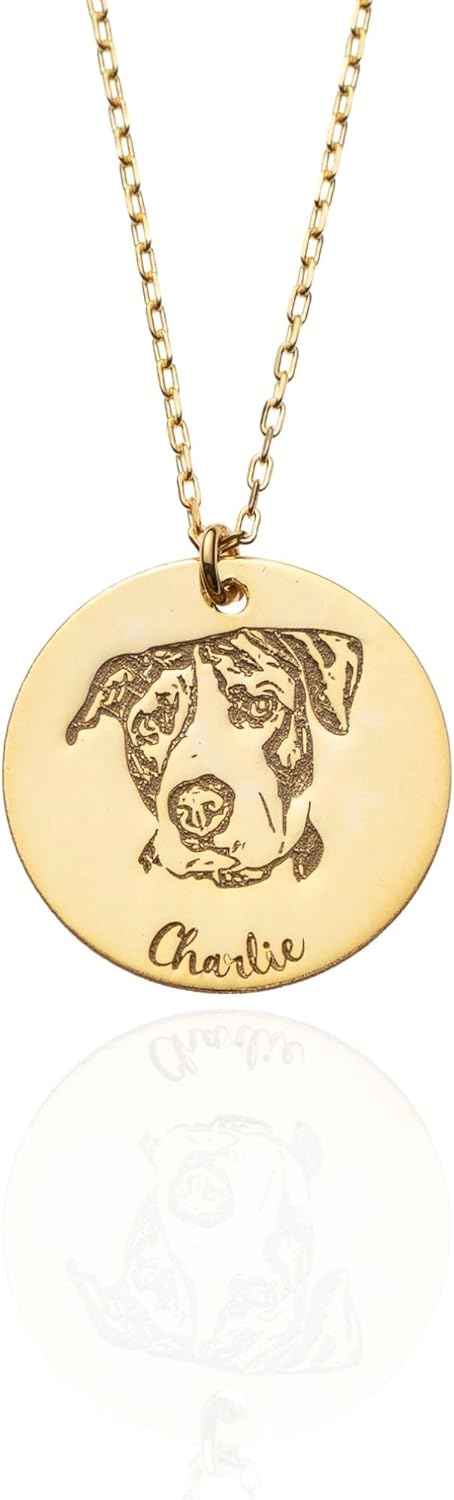 Personalized Pet Portrait Necklace Custom Dog Memorial & Cat Photo Jewelry Sterling Silver Engraved Gift For Women